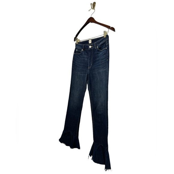 REBECCA TAYLOR LA VIE High Rise Flare Ruffle Hem Jeans Dark Wash 26 - Picture 5 of 10